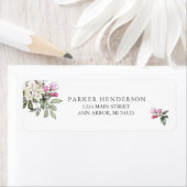 ピンクの花とグリーンがりの返送先ラベル ラベル (インサイチュ)