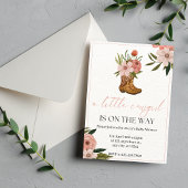 ピンクの花とグリーンが可愛いカウガール風誕生日 招待状