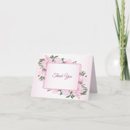 ピンクの花とグリーンの葉のエレガントな結婚式パーティー サンキューカード
