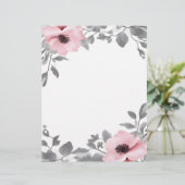 ピンクの花とグレーのアクセント文房具ペーパー レターヘッド (スタンド正面)