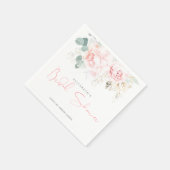 ピンクの花とゴールドのグリーン ブライダルシャワー スタンダードカクテルナプキン (角)