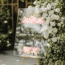 ピンクの花とゴールドのティアラ キンセañera ウェルカム