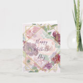 ピンクの花とゴールドの幾何学模様の母の日 カード (正面)