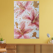 ピンクの花とゴールドテクスチャー抽象壁画 キャンバスプリント (インサイチュ (リビング))