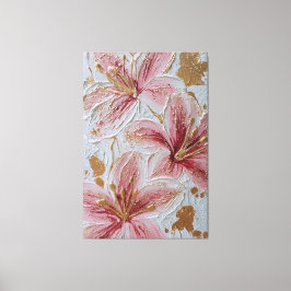 ピンクの花とゴールドテクスチャー抽象壁画 キャンバスプリント