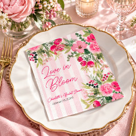 ピンクの花とストライプのブライダルシャワー Love in Bloom スタンダードランチョンナプキン