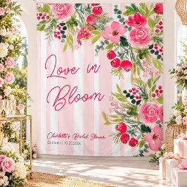 ピンクの花とストライプのブライダルシャワー Love in Bloom タペストリー