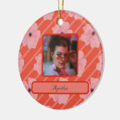 ピンクの花とストライプオーナメント セラミックオーナメント (左)