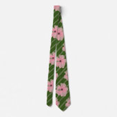 ピンクの花とストライプネックタイ ネクタイ (裏面)