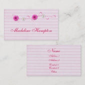 ピンクの花とストライプ名刺 名刺 (正面/裏面)