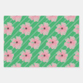 ピンクの花とストライプ紙シート ラッピングペーパーシート (正面2)