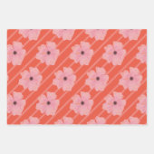 ピンクの花とストライプ紙シート ラッピングペーパーシート (正面)