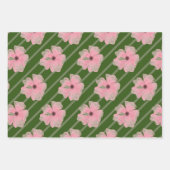 ピンクの花とストライプ紙シート ラッピングペーパーシート (正面3)