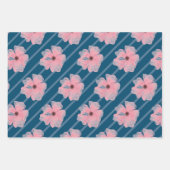 ピンクの花とストライプ紙シート ラッピングペーパーシート (正面)