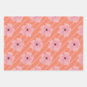 ピンクの花とストライプ紙シート ラッピングペーパーシート (正面3)