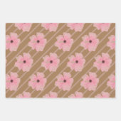 ピンクの花とストライプ紙シート ラッピングペーパーシート (正面2)