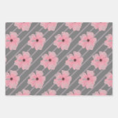 ピンクの花とストライプ紙シート ラッピングペーパーシート (正面)