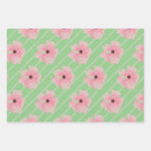 ピンクの花とストライプ紙シート ラッピングペーパーシート (正面3)