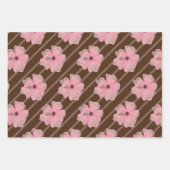 ピンクの花とストライプ紙シート ラッピングペーパーシート (正面2)