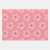 ピンクの花とストライプ紙シート ラッピングペーパーシート (正面3)