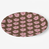 ピンクの花とストライプ紙プレート ペーパープレート (アングル)