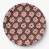 ピンクの花とストライプ紙プレート ペーパープレート (正面)
