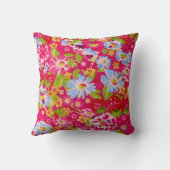 ピンクの花とストロベリーレトロフローラ枕 クッション (裏面)