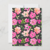 ピンクの花とセージグリーンの葉 ブラックのキンセアニエラ 招待状 (裏面)