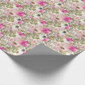 ピンクの花とセージグリーンの葉 ラッピングペーパー (角)