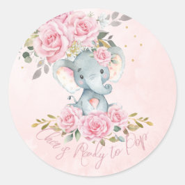 ピンクの花とゾウのベビーシャワー ラウンドシール