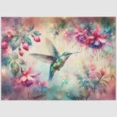 ピンクの花とタッチのハチドリのデコパージュ 薄葉紙 (正面)