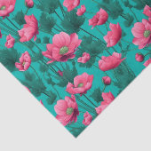 ピンクの花とターコイズの背景の切り離し 薄葉紙 (詳細)