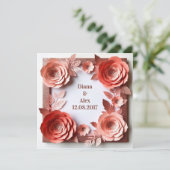 💎 ピンクの花とダイヤモンドの結婚式 💎 招待状 (スタンド正面)