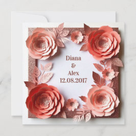 💎 ピンクの花とダイヤモンドの結婚式 💎 招待状