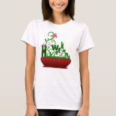 ピンクの花とツイングボールドテキスト Tシャツ (正面)