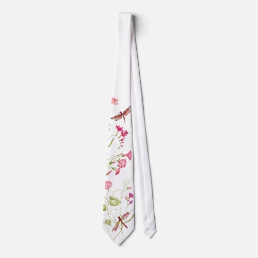 ピンクの花とトンボのネクタイ ネクタイ (正面)