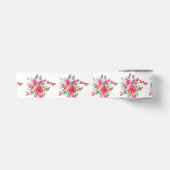 ピンクの花とトンボの模様 サテンリボン (正面)