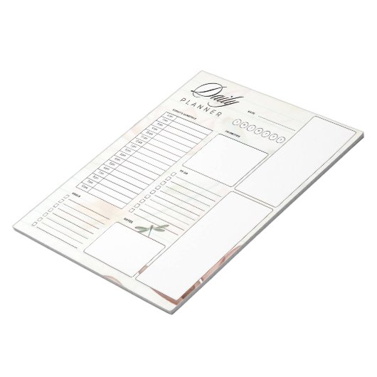 ピンクの花とトンボプランナー ノートパッド (アングル)