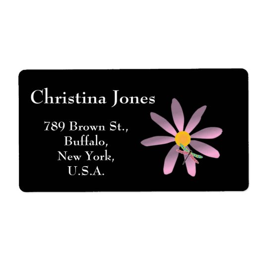 ピンクの花とトンボ付箋 ラベル (正面)