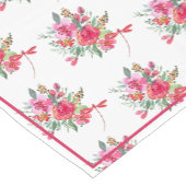 ピンクの花とトンボ柄の短いテーブル ショートテーブルランナー (コーナー)