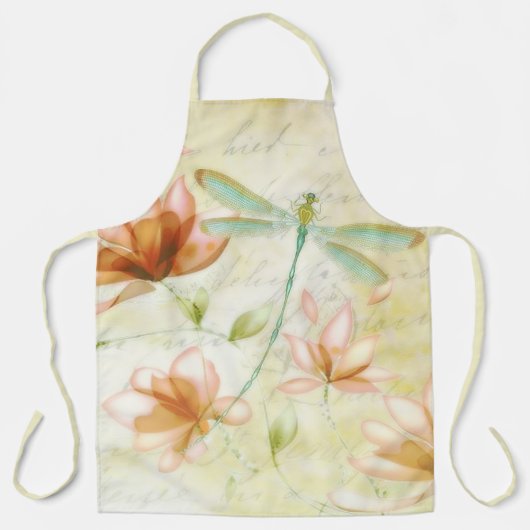 ピンクの花とトンボ エプロン (正面)