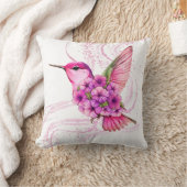 ピンクの花とハチドリの枕 クッション (ブランケット)
