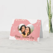 ピンクの花とハートの形フォトマザーの日カード サンキューカード (正面)