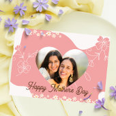 ピンクの花とハートの形フォトマザーの日カード サンキューカード