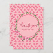 ピンクの花とハートブライダルシャワーサンキューカード サンキューカード (正面/裏面)