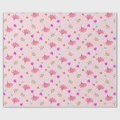 ピンクの花とハート包装紙 ラッピングペーパー (フラット)