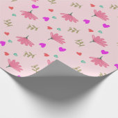 ピンクの花とハート包装紙 ラッピングペーパー (角)
