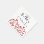 ピンクの花とハート誕生日パーティー スタンダードカクテルナプキン (角)