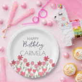 ピンクの花とハート誕生日パーティー ペーパープレート (パーティー)