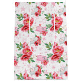 ピンクの花とバレンタインのラブノート ミディアムペーパーバッグ (裏面)